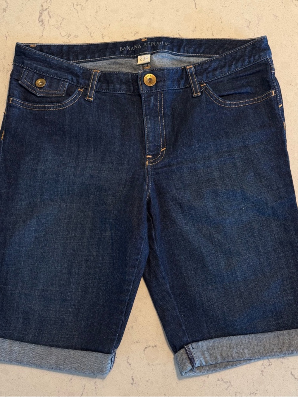 Banana Republic Dark Blue Stretch Denim Bermuda Shorts